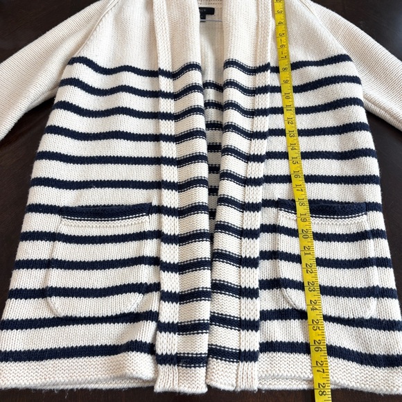 J. Crew Long Open Cardigan Sweater Navy Stripe Cotton Wool Blend Sz XS - Picture 10 of 12
